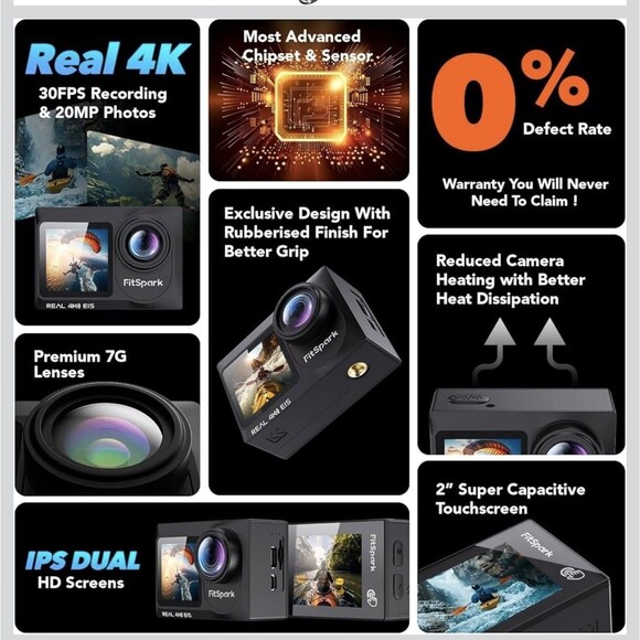 FitSpark Eagle i15 Pro Max Real 4k Dual Touch Screen Action Video Camera - Picture 4 of 16